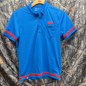 Nike Men's DRI-FIT Blue Button Down Polo with Red Accents